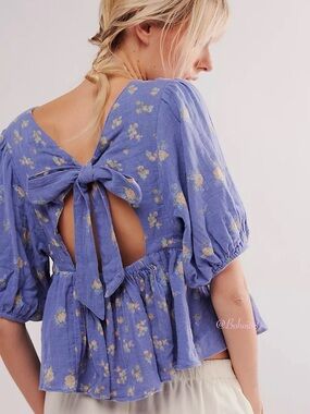 NWT Free People Chloe Floral Printed Puff Sleeve Top